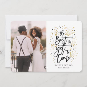 Neujahr Gold Feuerwerke und Sterne Fotokarte Feiertagskarte