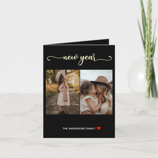 Neujahr | Gold schwarz | 2 Fotokarte Feiertagskarte (Vorderseite)