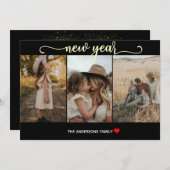 Neujahr | Gold schwarz | 3 Fotokarte Feiertagskarte (Vorne/Hinten)