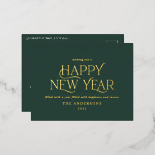 Neujahr Grün elegant minimalmodern Folien Feiertagspostkarte
