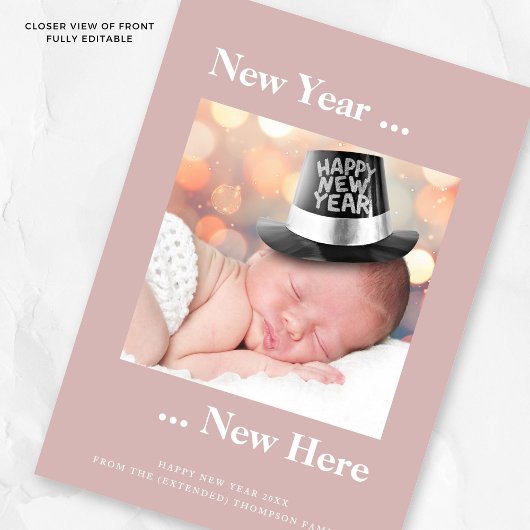 Neujahr hier Foto Rosa Geburtserklärung Ankündigung