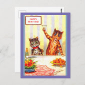 Neujahr Katze Spaß Vintag Anthropomorphe Kunst Postkarte (Vorne/Hinten)