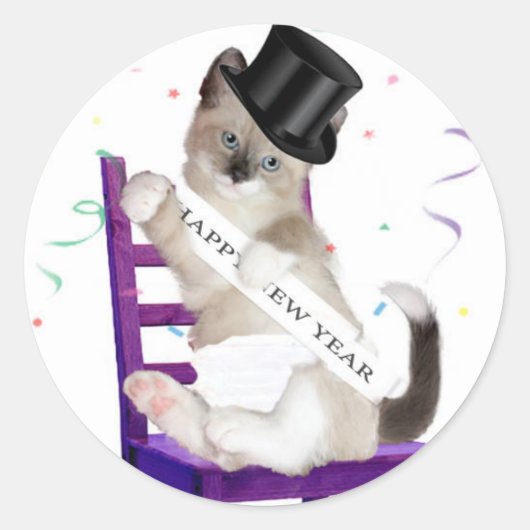 Neujahr: Kitten Classic Round Stickers (Vorderseite)