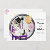 Neujahr: Kitten Clock Postcard Feiertagspostkarte (Vorne/Hinten)