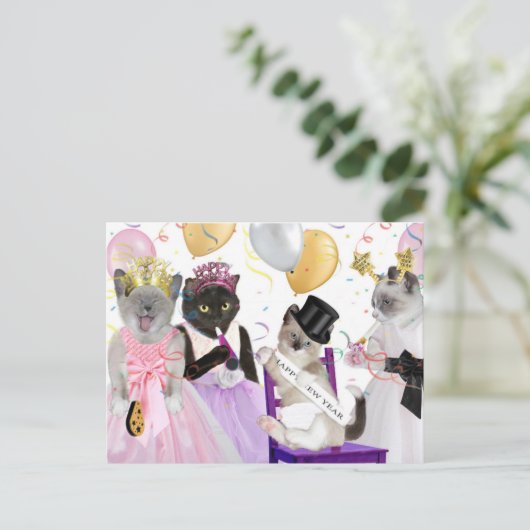 Neujahr: Kitten Postkarte (Stehend Vorderseite)