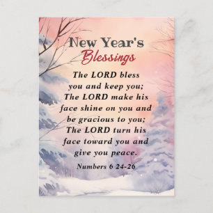 Neujahr Lord segne Sie Bible Verse Winter Szene Feiertagspostkarte