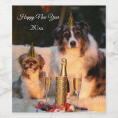 Neujahr lustige Hunde mit Party Weinetikett (Einzelnes Label)
