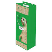 Neujahr Meerkat GREEN Weinbeutel Geschenktüte Für Weinflaschen (Vorderseite Schrägansicht)