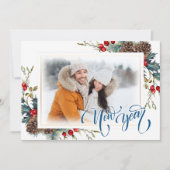 Neujahr mit Spruce Filialen Foto Grußkarte Ankündigung (Vorderseite)