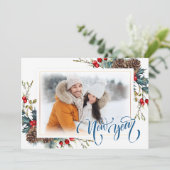 Neujahr mit Spruce Filialen Foto Grußkarte Ankündigung (Stehend Vorderseite)