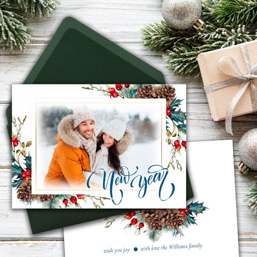 Neujahr mit Spruce Filialen Foto Grußkarte Ankündigung