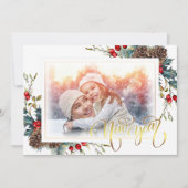 Neujahr mit Spruce Filialen Foto Grußkarte Ankündigung (Vorderseite)