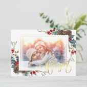 Neujahr mit Spruce Filialen Foto Grußkarte Ankündigung (Stehend Vorderseite)