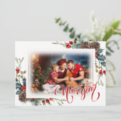 Neujahr mit Spruce Filialen Foto Grußkarte Ankündigung (Stehend Vorderseite)