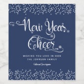 Neujahr mit weißen Schneeflocken Navy Chic Custom Weinetikett (Einzelnes Label)