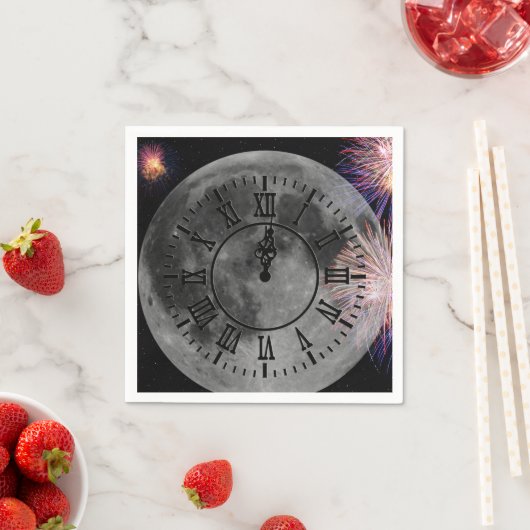 Neujahr Mitternacht Uhr auf dem Mond Serviette (Beispiel)