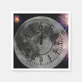 Neujahr Mitternacht Uhr auf dem Mond Serviette