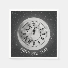 Neujahr Mitternacht Uhr auf dem Mond Serviette