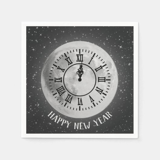 Neujahr Mitternacht Uhr auf dem Mond Serviette (Vorderseite)