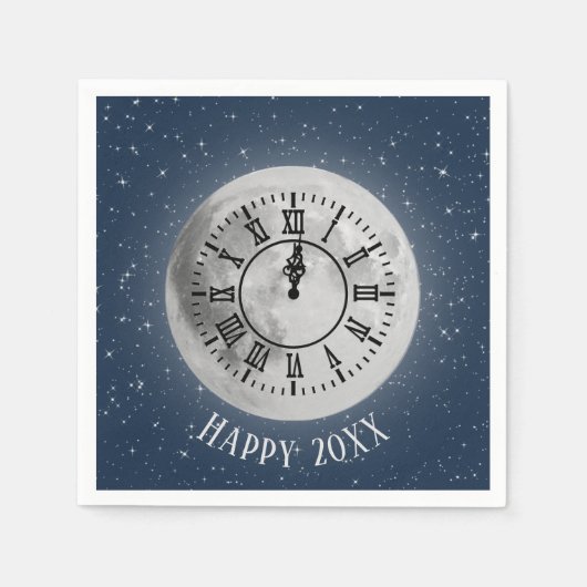 Neujahr Mitternacht Uhr auf dem Mond Serviette (Vorderseite)
