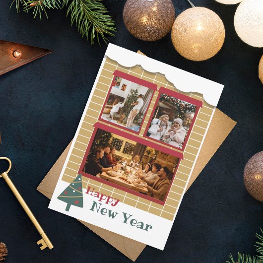 Neujahr | Modern 3 Foto Collage Weihnachtskarte