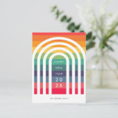 Neujahr: Modern arch design rainbow Feiertagspostkarte (Stehend Vorderseite)