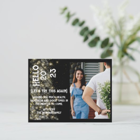 Neujahr Modernes Foto nach Maß Postkarte (Stehend Vorderseite)