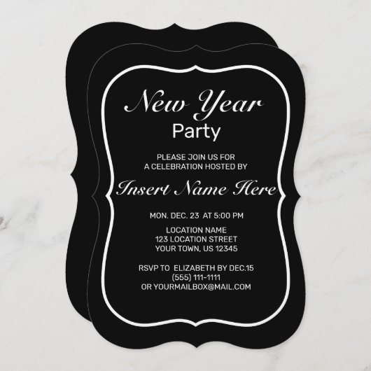 Neujahr Modernes Minimalistisches Schwarz-weiß Einladung (Vorne/Hinten)