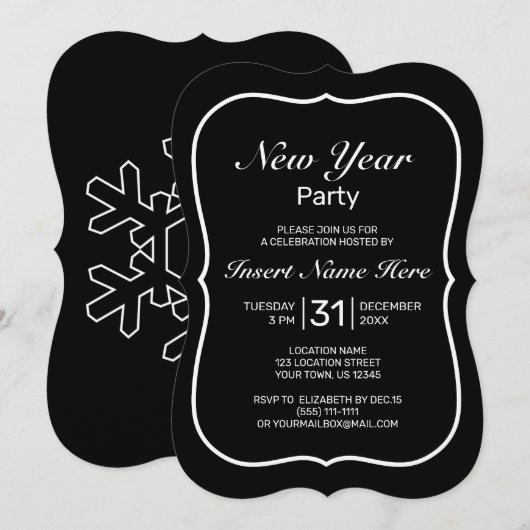 Neujahr Modernes Minimalistisches Schwarz-weiß Einladung (Vorne/Hinten)