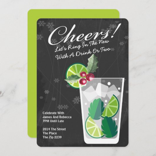 Neujahr Mojito Cocktail Party Personalisiert Einladung (Vorne/Hinten)