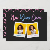 Neujahr Multi-Foto hell modern und farbenfroh Nebe Ankündigung (Vorne/Hinten)