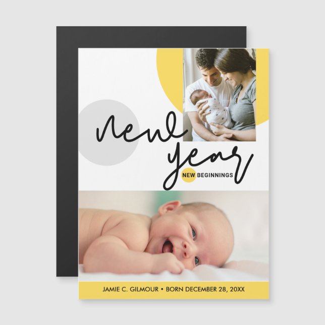 Neujahr Neuanfang Foto Yellow Gray Baby Magnetkarte (Vorne/Hinten)
