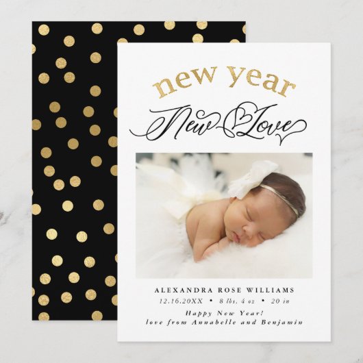 Neujahr Neue Liebe Geburtsjahr Foto Ankündigung (Vorne/Hinten)