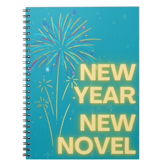 Neujahr - Neuer Feuerwerkskörper beim Schreiben vo Notizblock (Vorderseite)