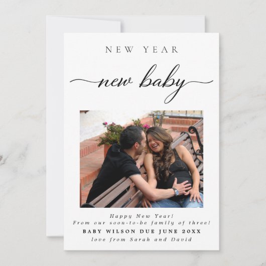 Neujahr Neugeborenes Foto Schwangerschaft Ankündigung (Vorderseite)