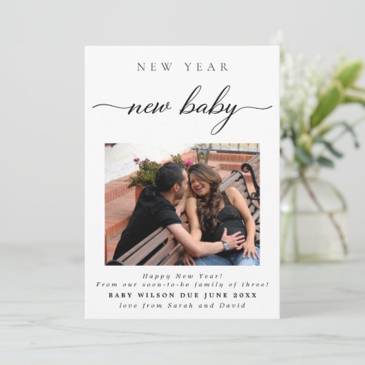 Neujahr Neugeborenes Foto Schwangerschaft Ankündigung (Stehend Vorderseite)