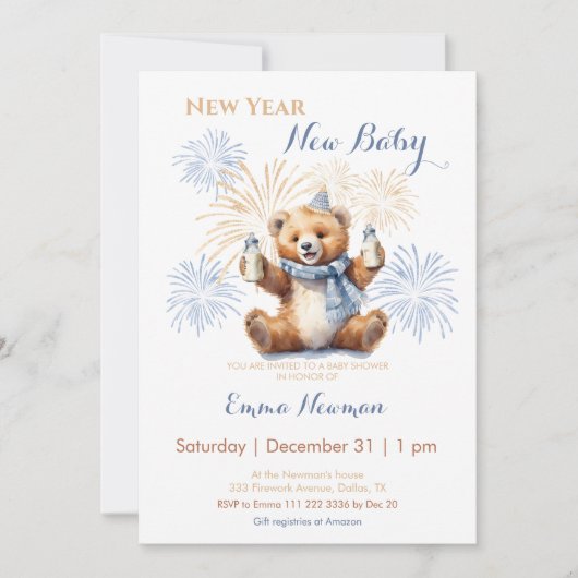 Neujahr Niedlich Bärenjunge Einladung (Vorderseite)
