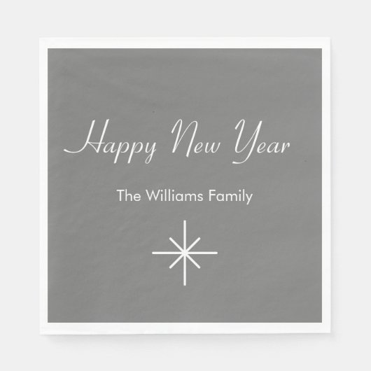 Neujahr Party 2024 Retro-Schneeflocke grau Serviette (Vorderseite)