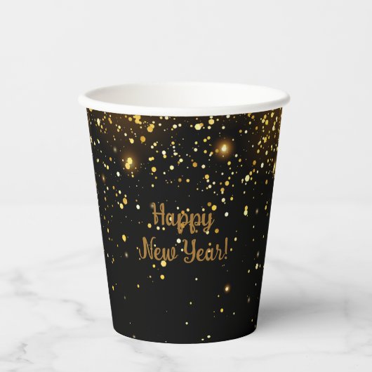 Neujahr Party Black and Gold Glitzer Pappbecher (Vorderseite)