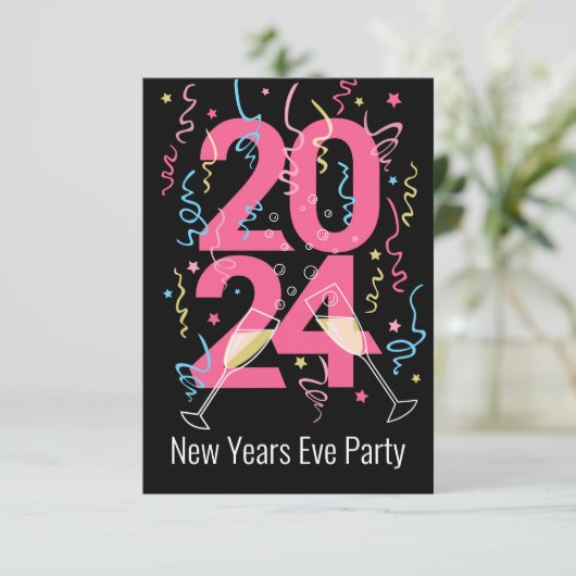 Neujahr Party Champagner Gläser feiern 2024 Einladung (Stehend Vorderseite)