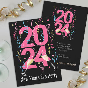 Neujahr Party Champagner Gläser feiern 2024 Einladung