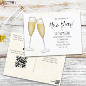 Neujahr Party Champagner QR Code voradressiert Postkarte