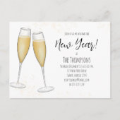 Neujahr Party Champagner QR Code voradressiert Postkarte (Vorderseite)