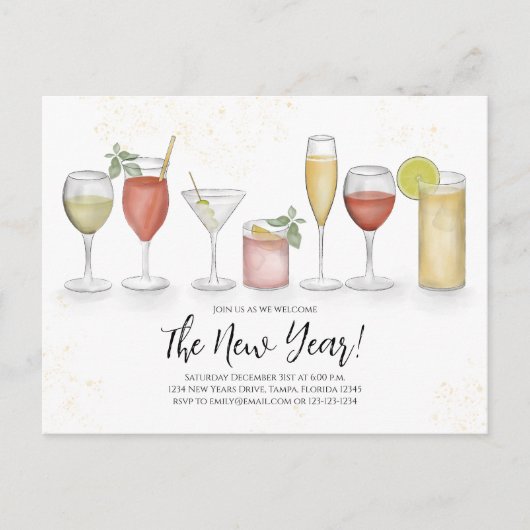 Neujahr Party Cocktail Drinks QR Code Veranstaltun Postkarte (Vorderseite)