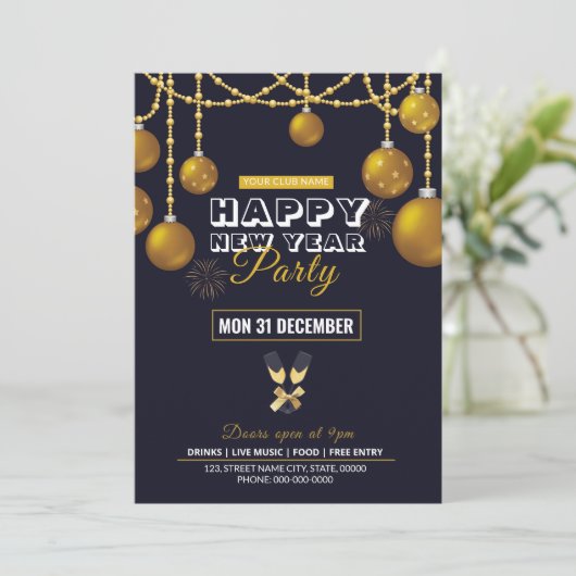 Neujahr Party Einladung Flyer (Stehend Vorderseite)