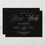 Neujahr Party Gold Fossil Party Einladung Schwarz (Vorne/Hinten)