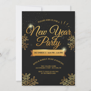 Neujahr Party Gold Snowflakes Einladung