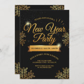 Neujahr Party Gold Snowflakes Einladung (Vorne/Hinten)
