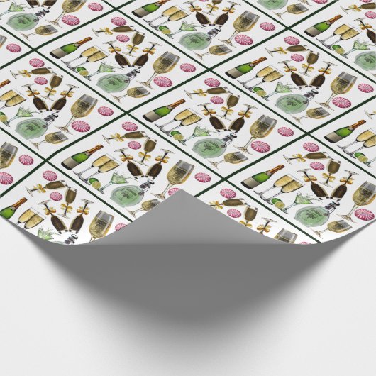 Neujahr Party Handwerk Wein Cocktail Drinks Geschenkpapier (Ecke)