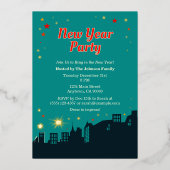 Neujahr Party Mitte des Jahrhunderts Moderner Stil Folieneinladung (Vorderseite)